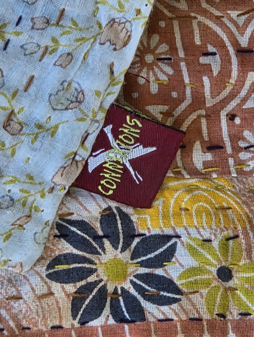 Connexions Fair Trade India Artisan Kantha Cotton Scarf Boho Art to Wear NWOT - Picture 10 of 11